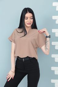 Женская летняя легкая блузка софт с коротким рукавом GF4713 цвет капучино, размер 42/44