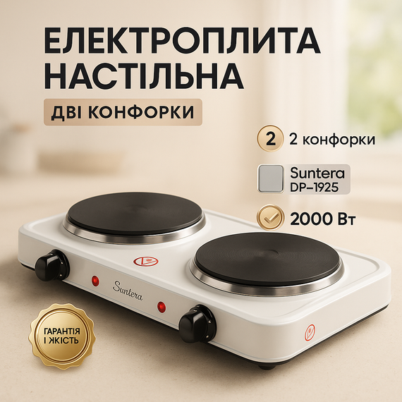 Електрична плитка на стіл Suntera, Електроплита настільна з двома конфорками, Плита підлогова потужна RU-95