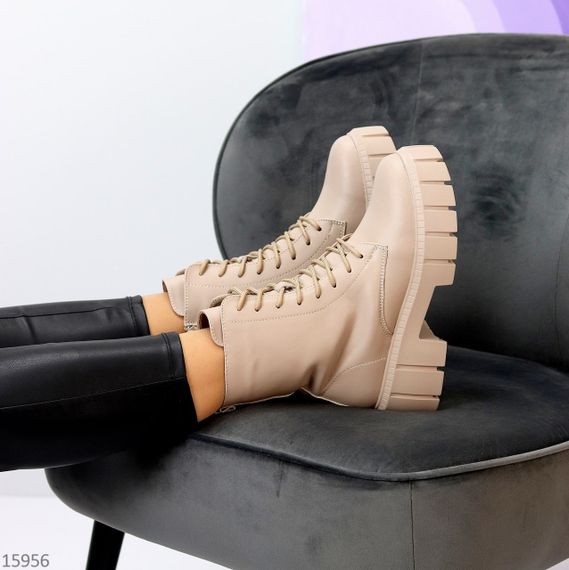 Круті зимові бежеві шкіряні черевики берці супер ціна | Зображення 4