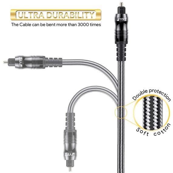 Оптичний аудіокабель JYFT Toslink SPDIF 1.8м, кабель для ТВ, PS4, Xbox, Soundbar, Dolby Digital 5.1 | Зображення 4