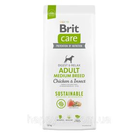 Экологичный корм Brit Care Sustainable Adult Medium Breed для средних собак, курица и насекомые, 12 кг