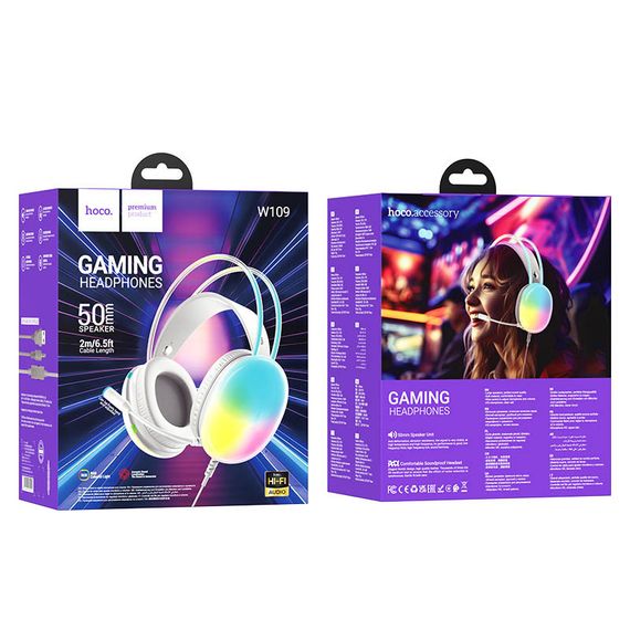 Накладні навушники Hoco W109 Rich gaming (USB+3.5mm/2m) White | Зображення 3
