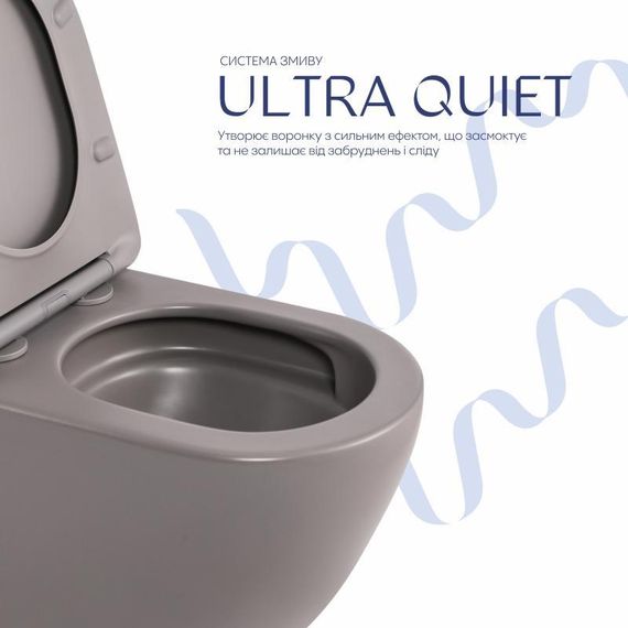 Унитаз подвесной Qtap Robin Ultra Quiet 520×365×340 мм, Stone grey, с сиденьем Slim Duroplast / Soft-close / Quick Release | Зображення 4