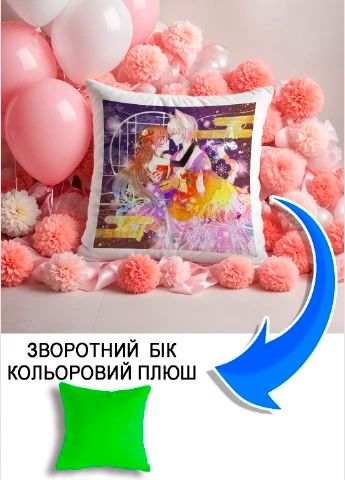 Подушка плюшева Мерч Крафт Дизайн з принтом аніме нанами томое салатовий плюш квадратна 33х33 см