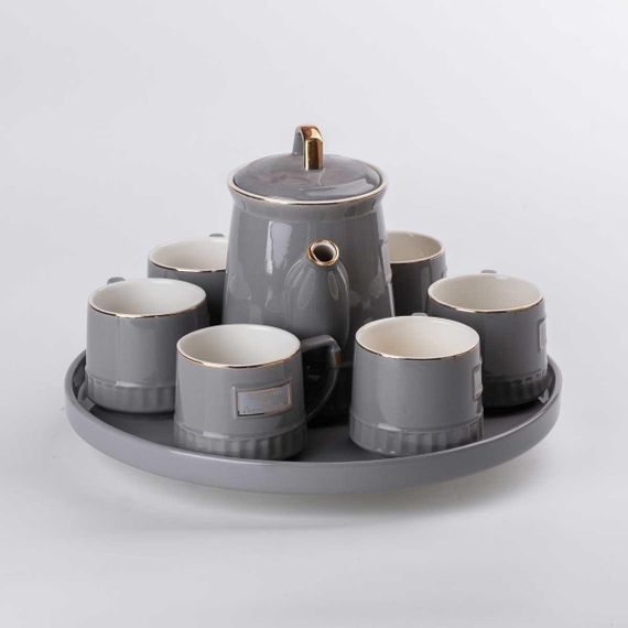 Чайний набір на 6 персон (з заварювальним чайником, чайником-заварником та керамічною підставкою), сірий. | Зображення 5
