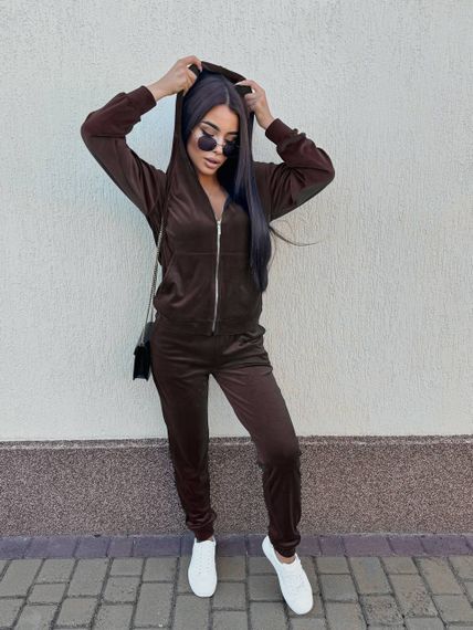 Жіночий спортивний костюм велюровий з кофтою на блискавці розмір S колір коричневий Vi114 | Зображення 4