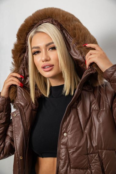 Куртка женская зимняя короткая, цвет коричневый, 244R865 | Зображення 10