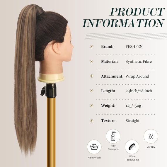 Хвіст накладний каштаново-русявий 60 см прямий довгий, шиньйон на липучці для швидкого нарощування коричневий з меліруванням | Зображення 3