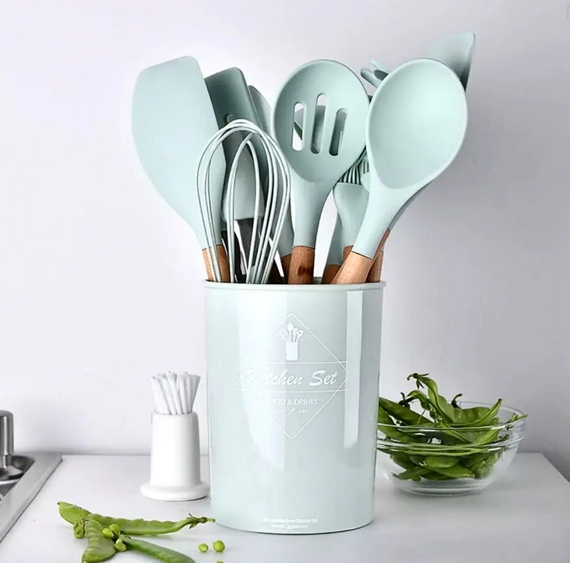 Набор кухонных принадлежностей Kitchen Set, 12 предметов ∙ Силиконовые аксессуары для кухни с подставкой | Зображення 2