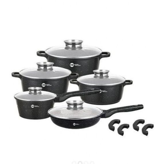 Набір посуду гранітне покриття з силіконовими кришками 8 предметів Gourmet Kitchen НК-325 Чорний (42838-НК-325_1894) | Зображення 3