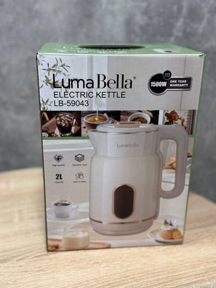 Электрочайник Luma Bella LB-59043 2 л с двойными стенками стальная колба термос-эффект защита от перегрева 1500 Вт Бежевый | Зображення 7
