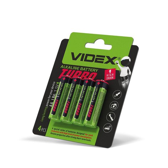Батарейка лужна Videx LR6/AA Turbo 4шт BLISTER | Зображення 1