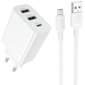 МЗП Borofone BA105A Stellar 15W (2USB-A/1C) + кабель USB to MicroUSB White
