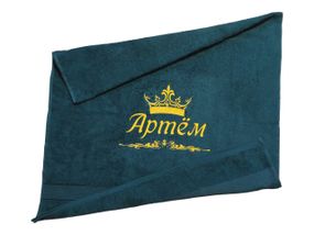 Рушник з іменною вишивкою махровий банний 70*140 зелений Артем 03920