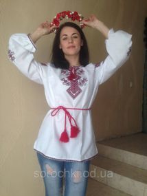 Вишиванка жіноча, біла або джинсова, орнамент" Берегиня", домотканная тканина льон,колір бежевий