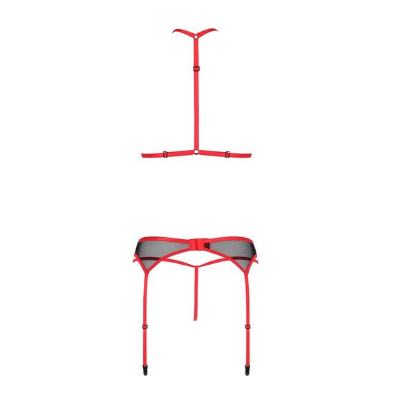 Комплект білизни Passion SATARA SET XXL/XXXL red, топ, пояс для панчіх, стрінги | Зображення 3