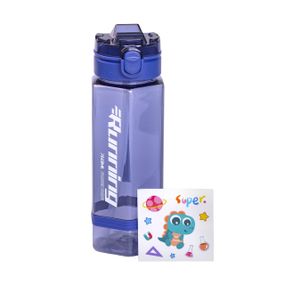 Бутылка для воды 760 мл с трубочкой и наклейками синяя HP-14-48BL