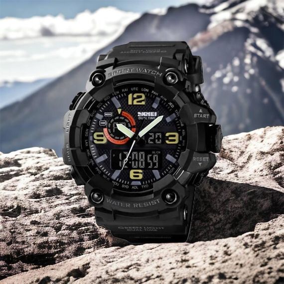 Мужские водостойкие кварцевые часы SKMEI 1520BK, Военные часы с батарейкой Армейские милитари XC-55