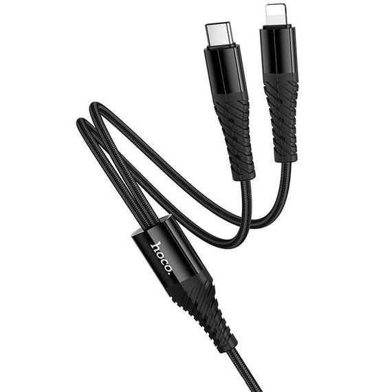 Дата кабель Hoco X123 Victory 2in1 Type-C to Lightning/Type-C 3A (1m) Black | Зображення 3