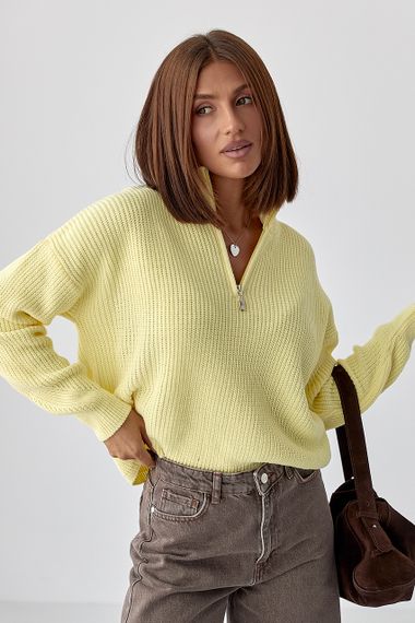 В'язаний светр із блискавкою на горловині - лимонний цвет, ONE SIZE (є розміри) | Зображення 4