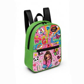 Дитячий міні-рюкзак зелений з принтом Kawaii Girl для дівчинки 28×24×10 см міні-сумка дитяча (5285)