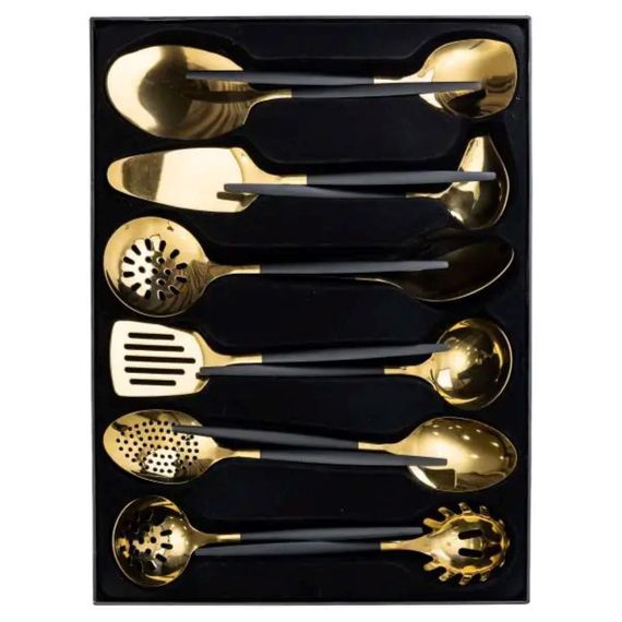 Набір кухонного приладдя 12 предметів столові прилади з нержавіючої сталі Золото з чорним HP-20-22