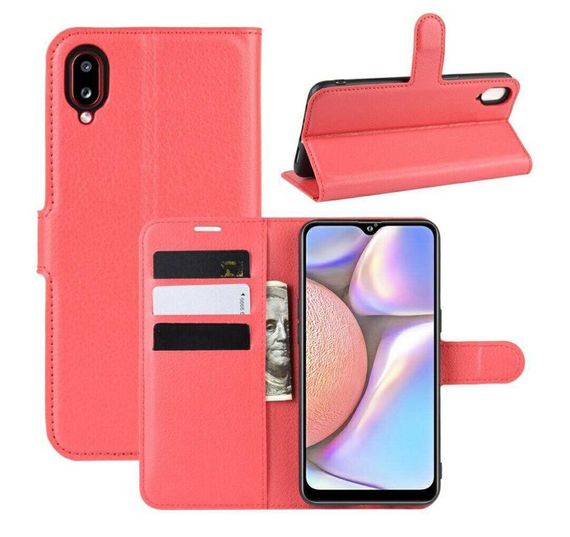 Чохол книжка з кишенями для карт на Samsung Galaxy A02 колір Червоний