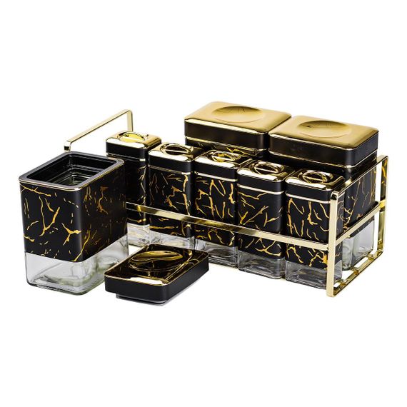 Набор для приправ и специй на подставке 8 штук с крышками Черный HP-1364 | Зображення 2