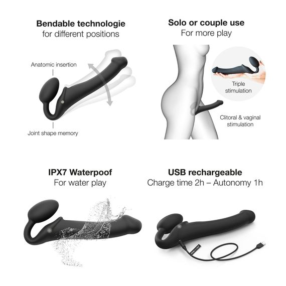 Безремінний страпон з вібрацією Strap-On-Me Vibrating Black L, діаметр 3,7см, пульт ДК, регульований | Зображення 2