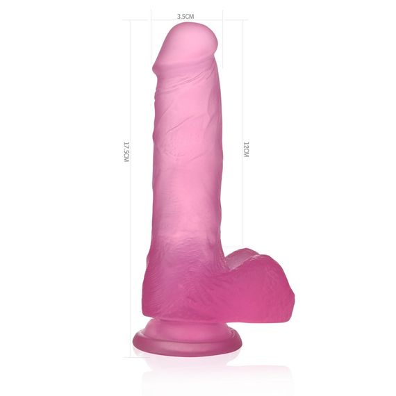 Фалоімітатор з мошонкою - Jelly Studs Crystal Dildo Medium 7" Pink sexstyle | Зображення 3