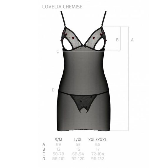 Сорочка з вирізами на грудях, стрінги Passion LOVELIA CHEMISE S/M, black | Зображення 6