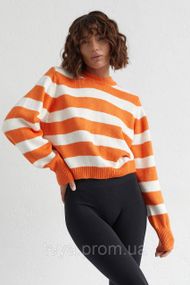 В'язаний джемпер oversize в смужку колір жовтогарячий розмір M FL_000497