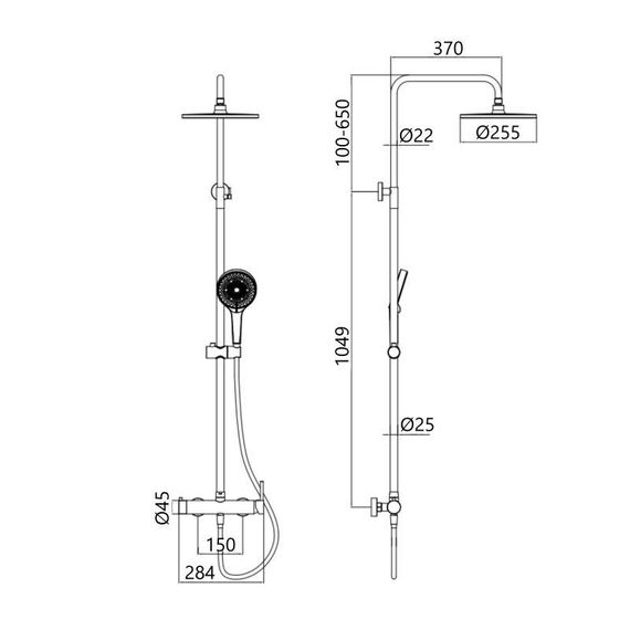 Душова система універсальна Qtap Sloup на два споживача QT57103OC Chrome | Зображення 1