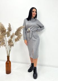 Женское теплое платье из двухсторонней ангоры с поясом GF08564 цвет серый, размер 54/56