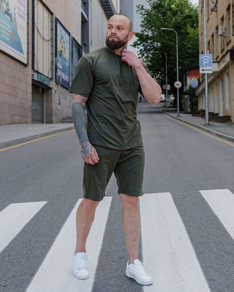 Мужской летний костюм оверсайз с шортами и футболкой BD0023 цвет хаки, размер XL