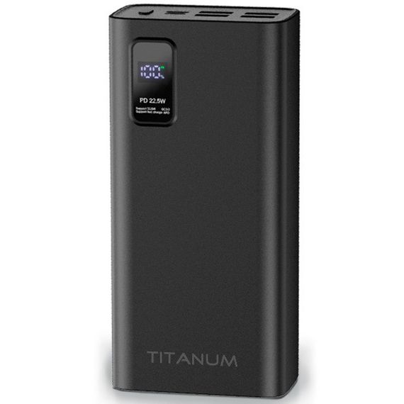 Повербанк зі швидкою зарядкою TITANUM TPB-728S-B 30000mAh 22.5W  4USB, Micro USB, Type-C Black