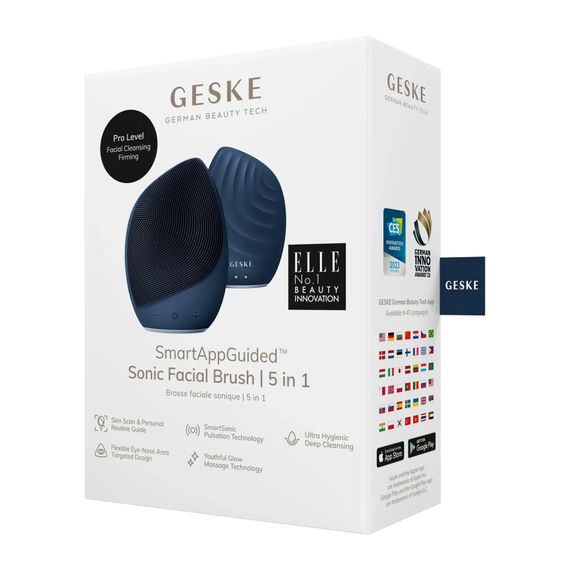 Електронна ультразвукова щітка для обличчя GESKE Sonic Facial Brush 5в1 gray, Синій | Зображення 7