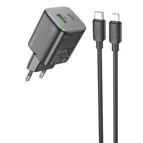 МЗП Hoco N41 Almighty PD20W+QC3.0 (1USB-A/1C) + кабель Type-C to Lightning Black