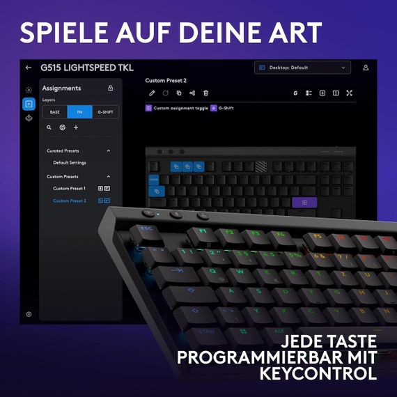 Бездротова ігрова клавіатура Logitech G G515 з RGB-підсвіткою, низькопрофільна механічна з лінійними перемикачами, QWERTZ чорна | Зображення 5