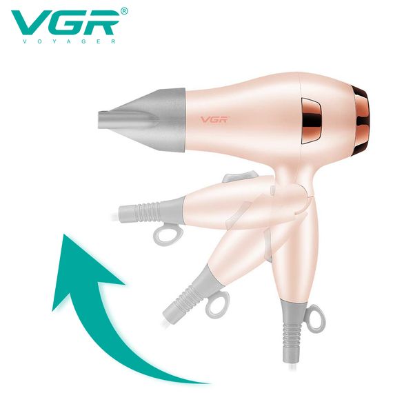 Фен для волосся дорожній VGR V-432 PINK, з концентратором 1000 Вт, іонізація та 2 режими. Колір: рожевий | Зображення 1