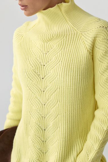 В'язаний жіночий светр із косичками - лимонний цвет, ONE SIZE (є розміри) | Зображення 3