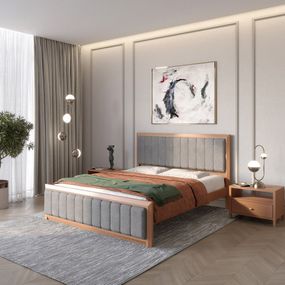 Двоспальне дерев&#039;яне ліжко Mebigrand Барселона Б1 Коричневий (RAL8025)/Аляска 93 (Сірий) 140х200 см (MBG-11818)