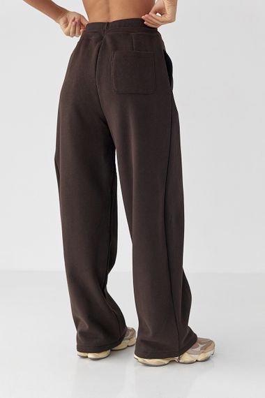 Спортивні штани палаццо з накладною кишенею - темно-коричневий цвет, L (є розміри) | Зображення 1