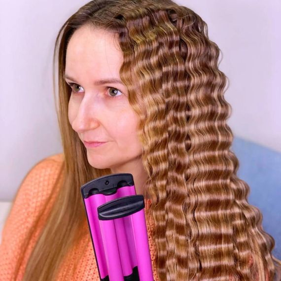 Тройная плойка для завивки волос 45Вт, Kemei KM-2022 / Щипцы для локонов с керамическим покрытием | Зображення 4