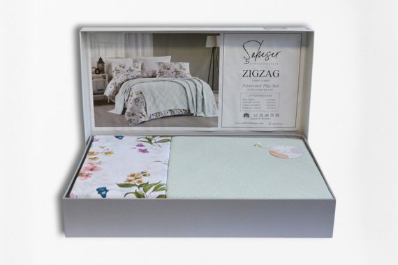 Постельное белье с пледом Saheser Ranforce Zig Zag 200 х 220 см Mint | Зображення 3