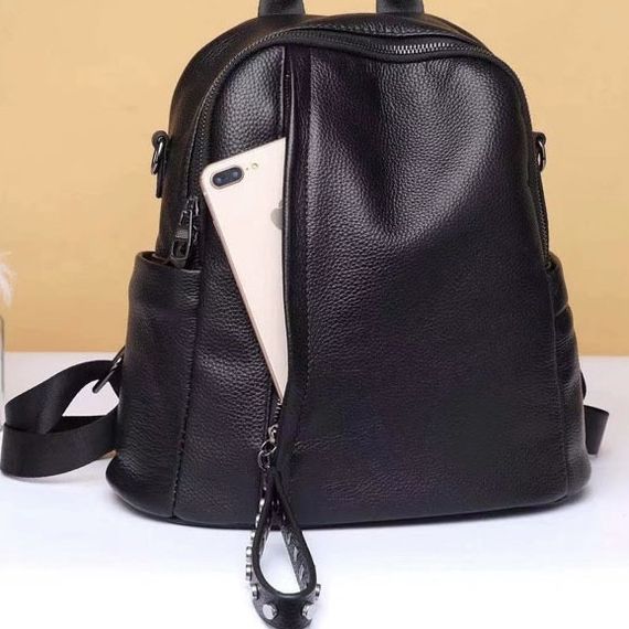 Шкіряний класичний жіночий рюкзак чорний 94083 | Зображення 2