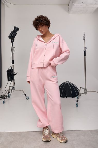 Спортивний костюм вільного фасону з написами - рожевий цвет, M (є розміри) | Зображення 4