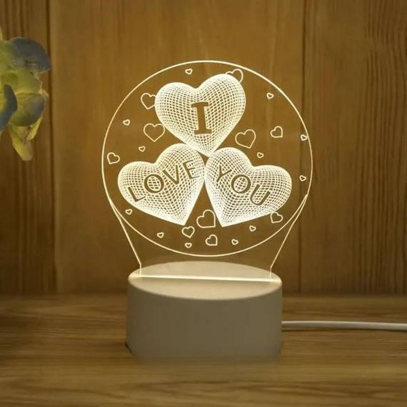Настільний світильник New Idea 3D Desk Lamp Серця в кулі I love you Біла підставка