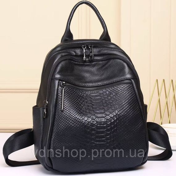 Рюкзак жіночий шкіряний з тисненням під рептилію 23х30х13, сумка наплічна для міста, чорна | Зображення 1