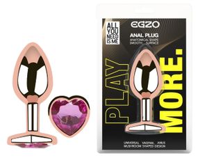 Анальная пробка EGZO Rose Gold Heart Plug Rose S со стальным корпусом и кристаллом Sex Aura